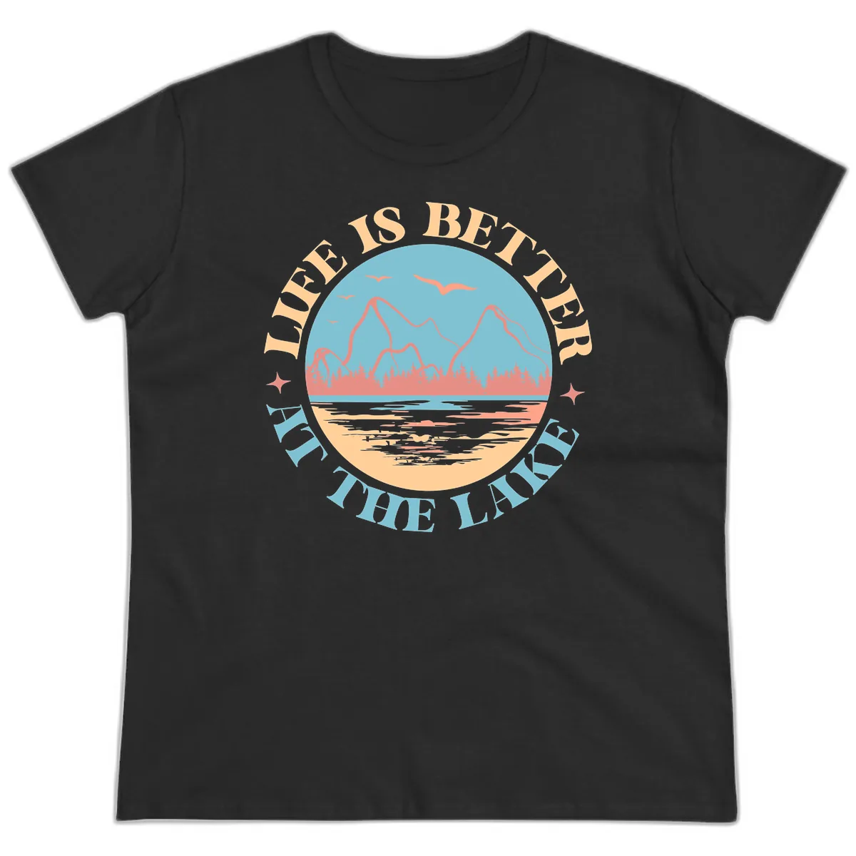 Life Is Better At The Lake Design Ladies Tee in Black
