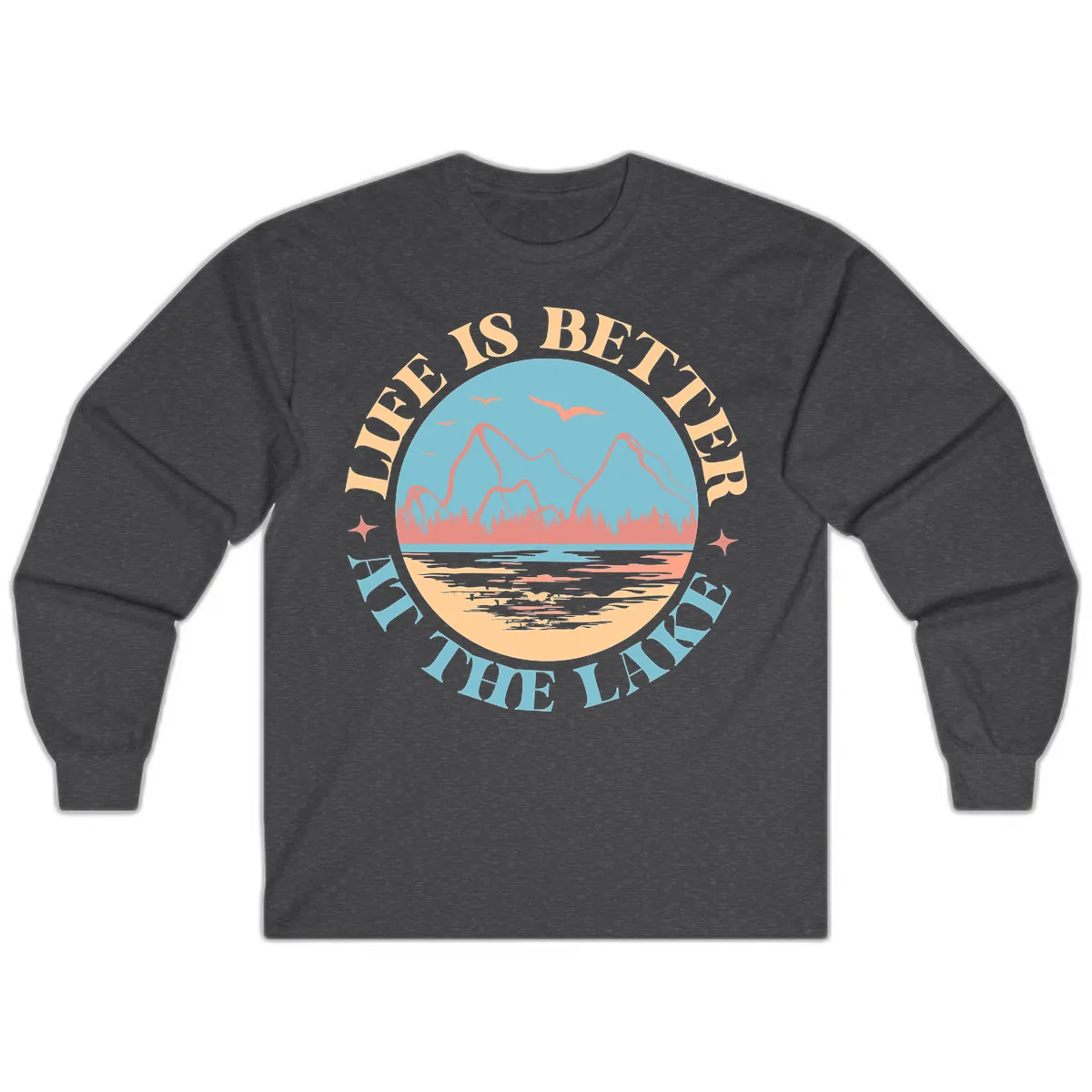 Life Is Better At The Lake Design Long Sleeve in Dark Heather