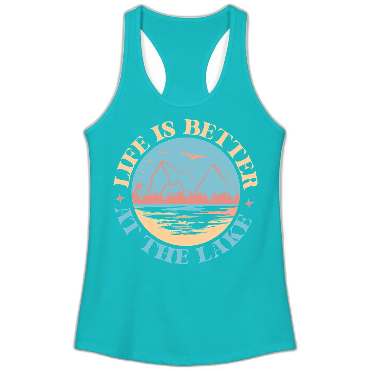 Life Is Better At The Lake Design Ladies Tank in Tahiti Blue