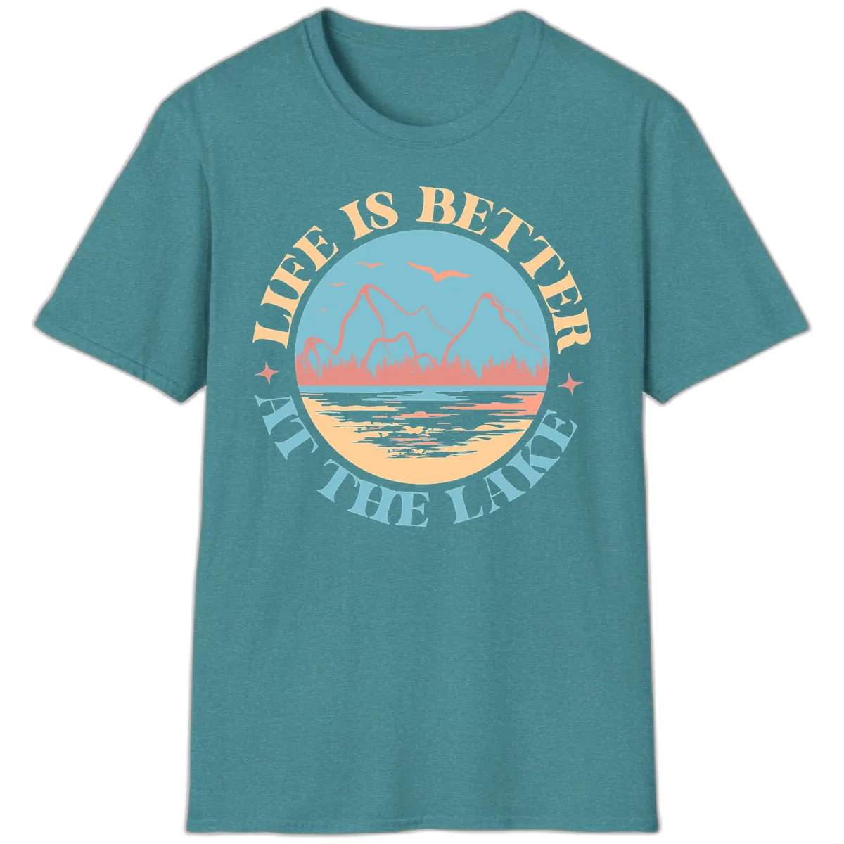 Life Is Better At The Lake Design T-Shirt in Heather Galapagos Blue