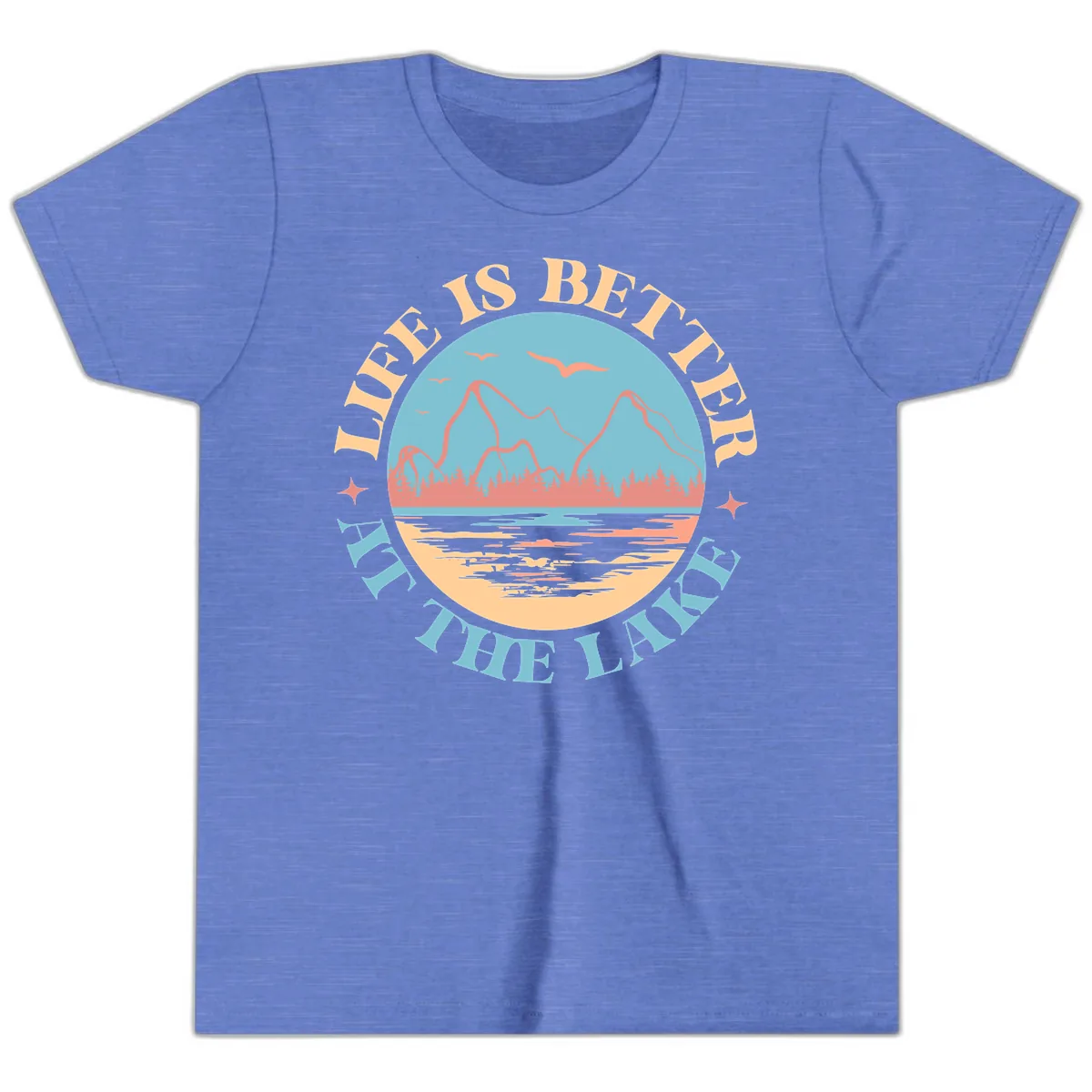Life Is Better At The Lake Design Youth T-Shirt in Heather Columbia Blue