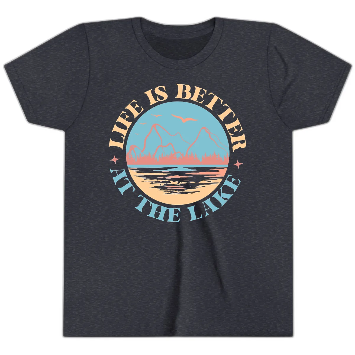 Life Is Better At The Lake Design Youth T-Shirt in Heather Navy
