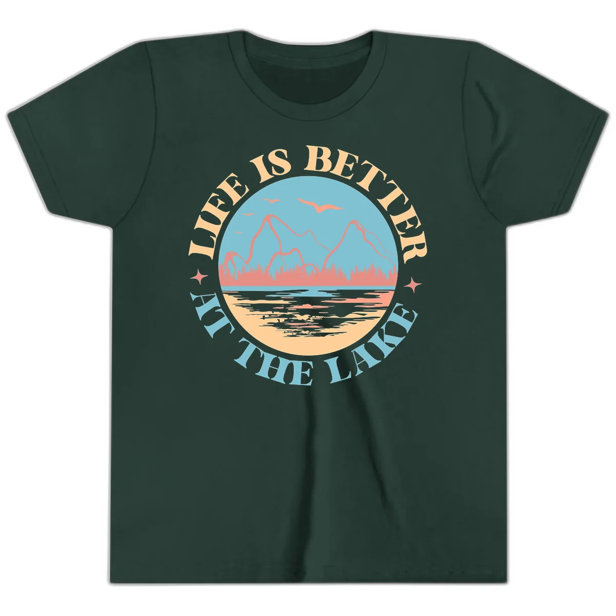 Life Is Better At The Lake Design Youth T-Shirt in Forest