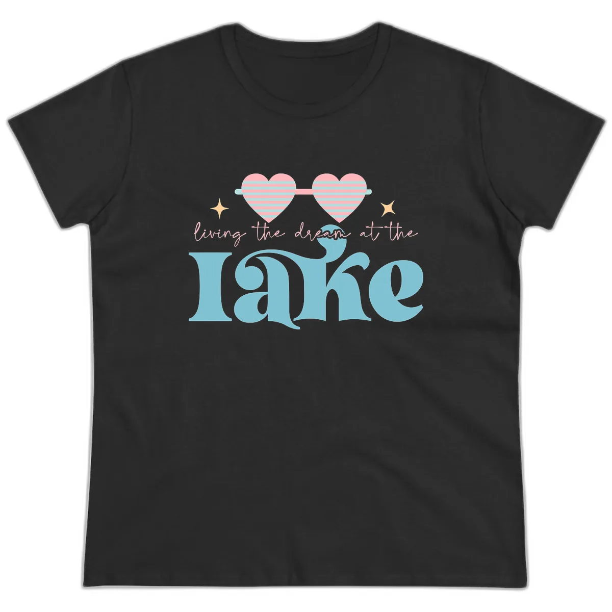 Living The Dream At The Lake Ladies Tee in Black