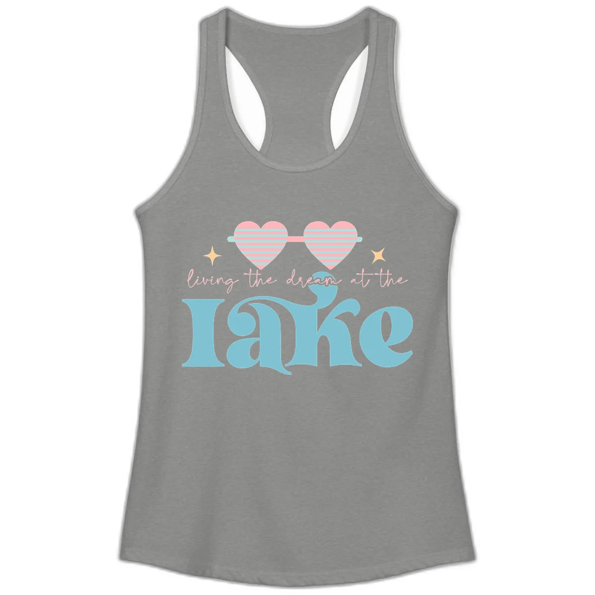 Living The Dream At The Lake Ladies Tank in Heather Grey