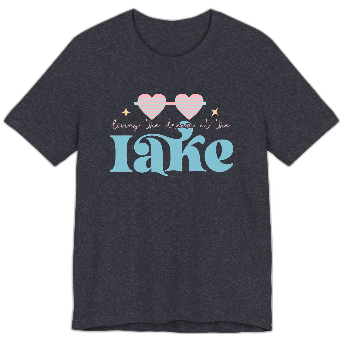 Living The Dream At The Lake Premium T-Shirt in Heather Navy