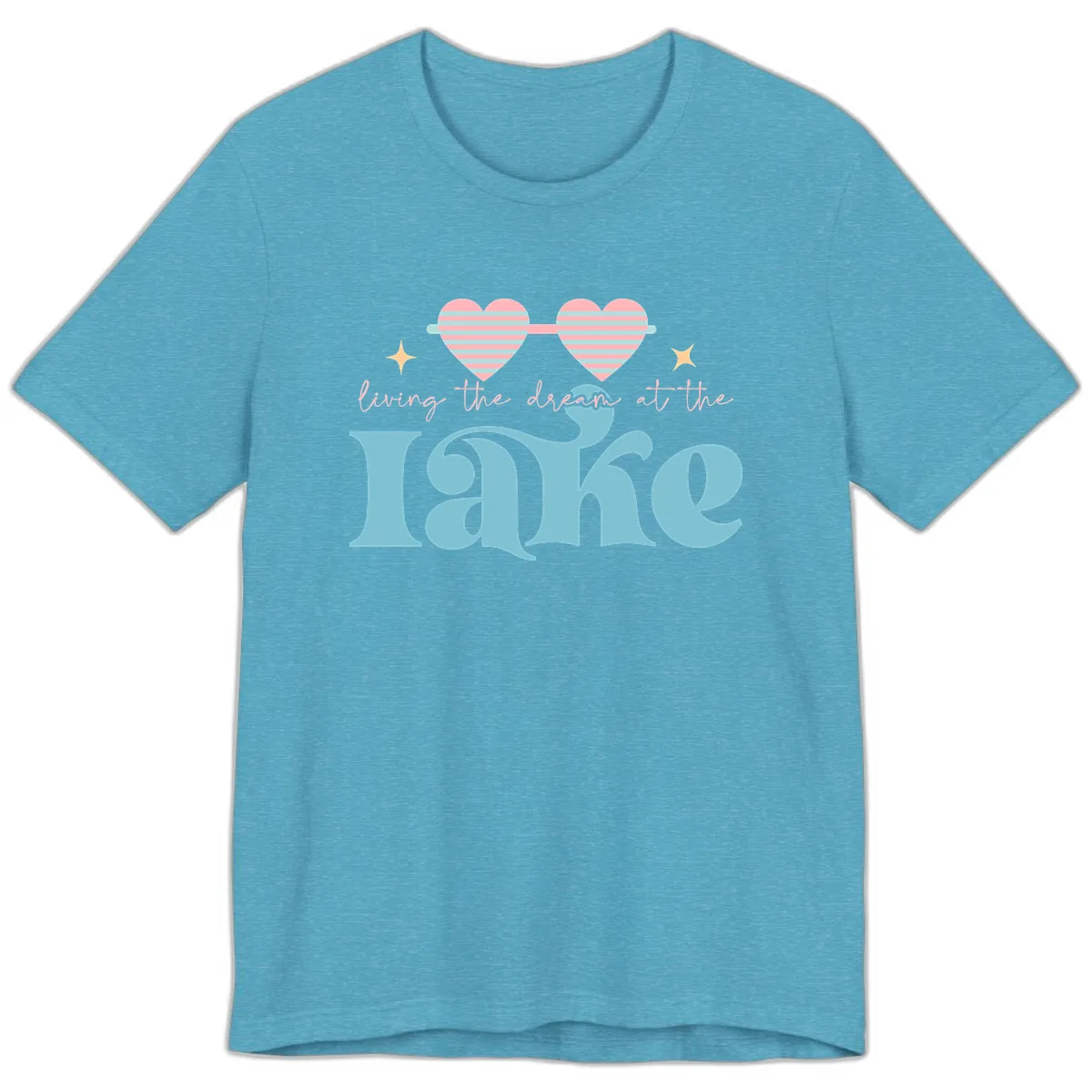 Living The Dream At The Lake Premium T-Shirt in Heather Aqua