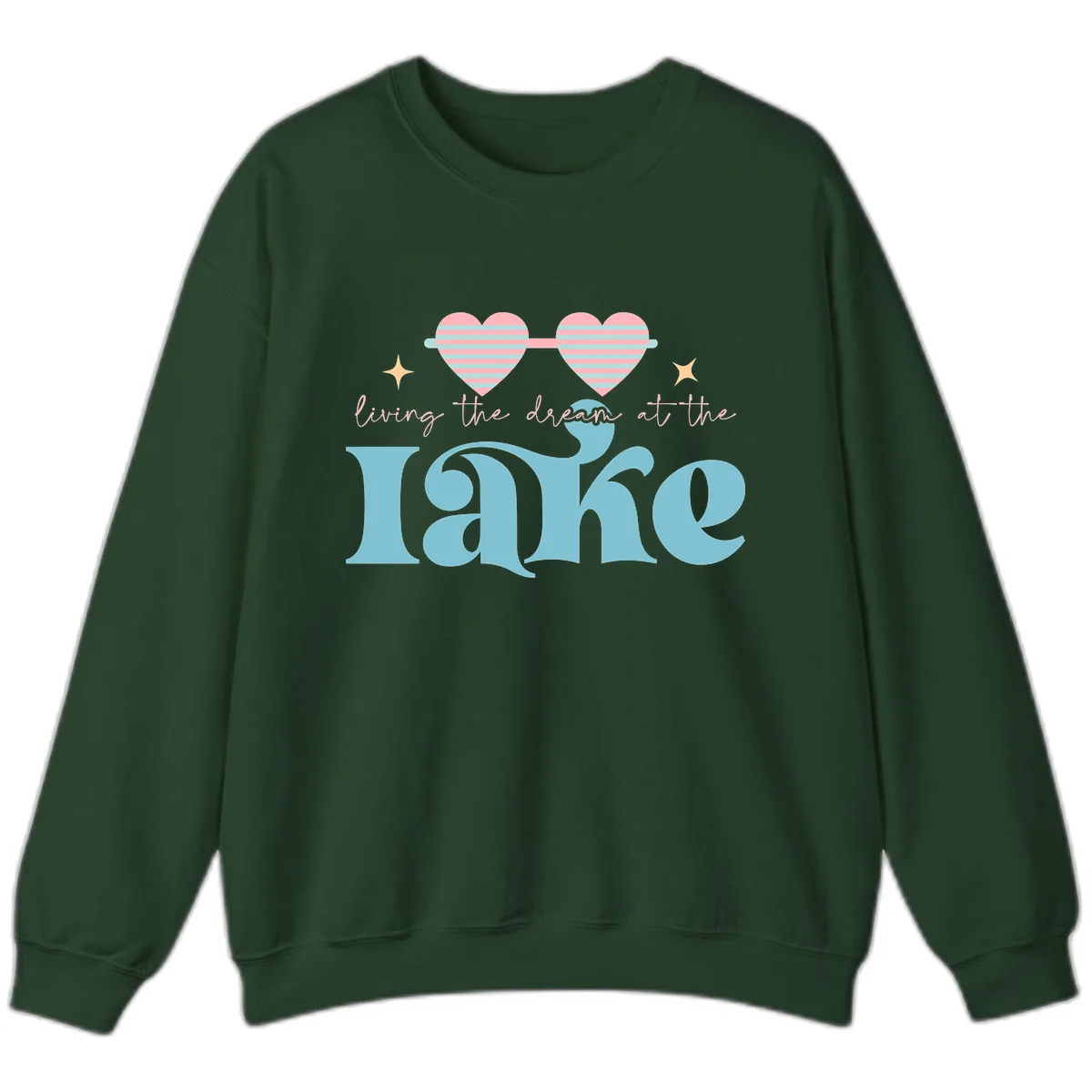 Living The Dream At The Lake Sweatshirt in Forest Green