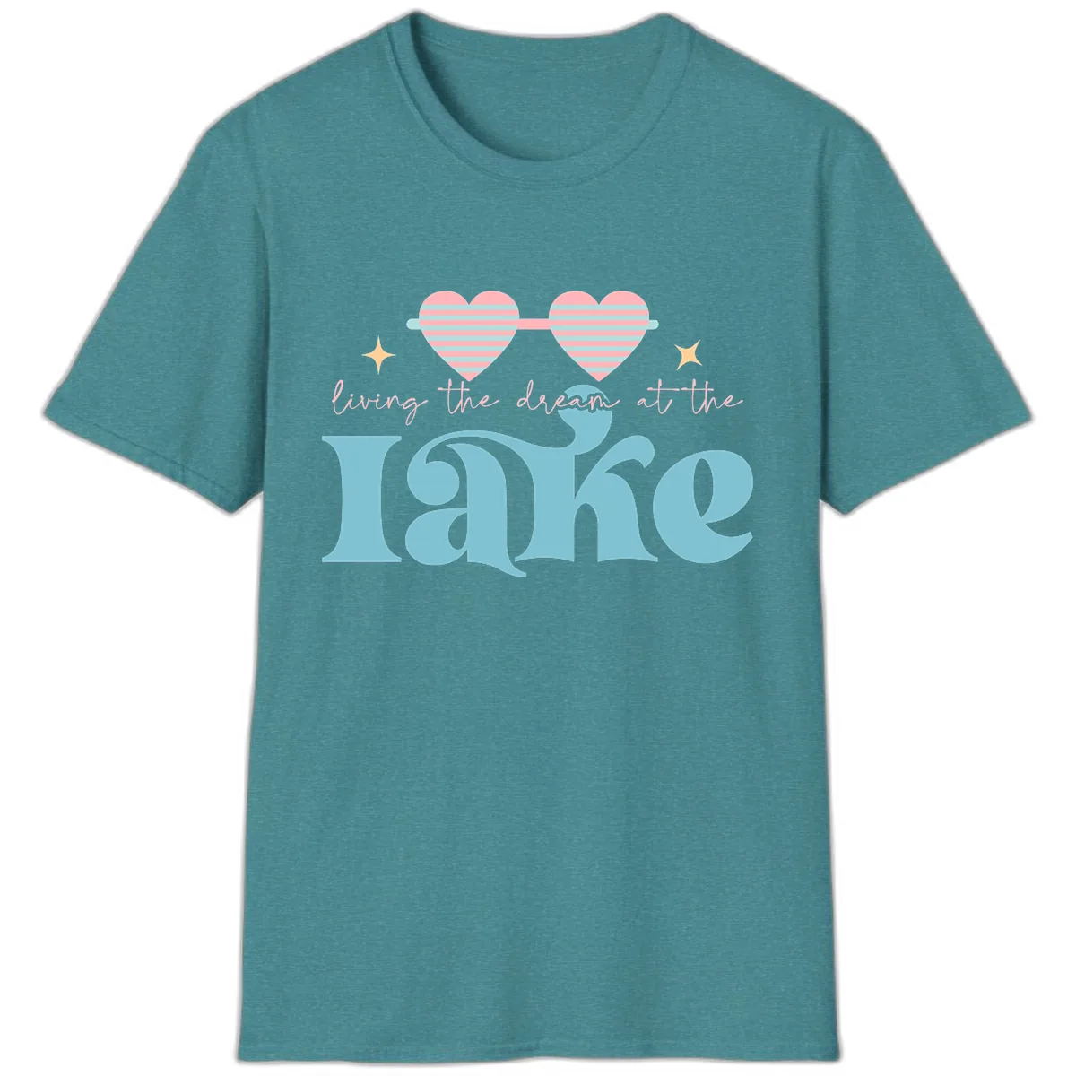 Living The Dream At The Lake T-Shirt in Heather Galapagos Blue