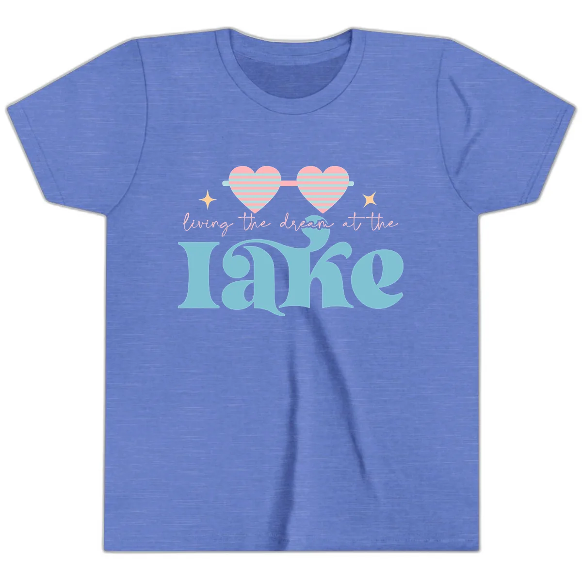 Living The Dream At The Lake Youth T-Shirt in Heather Columbia Blue