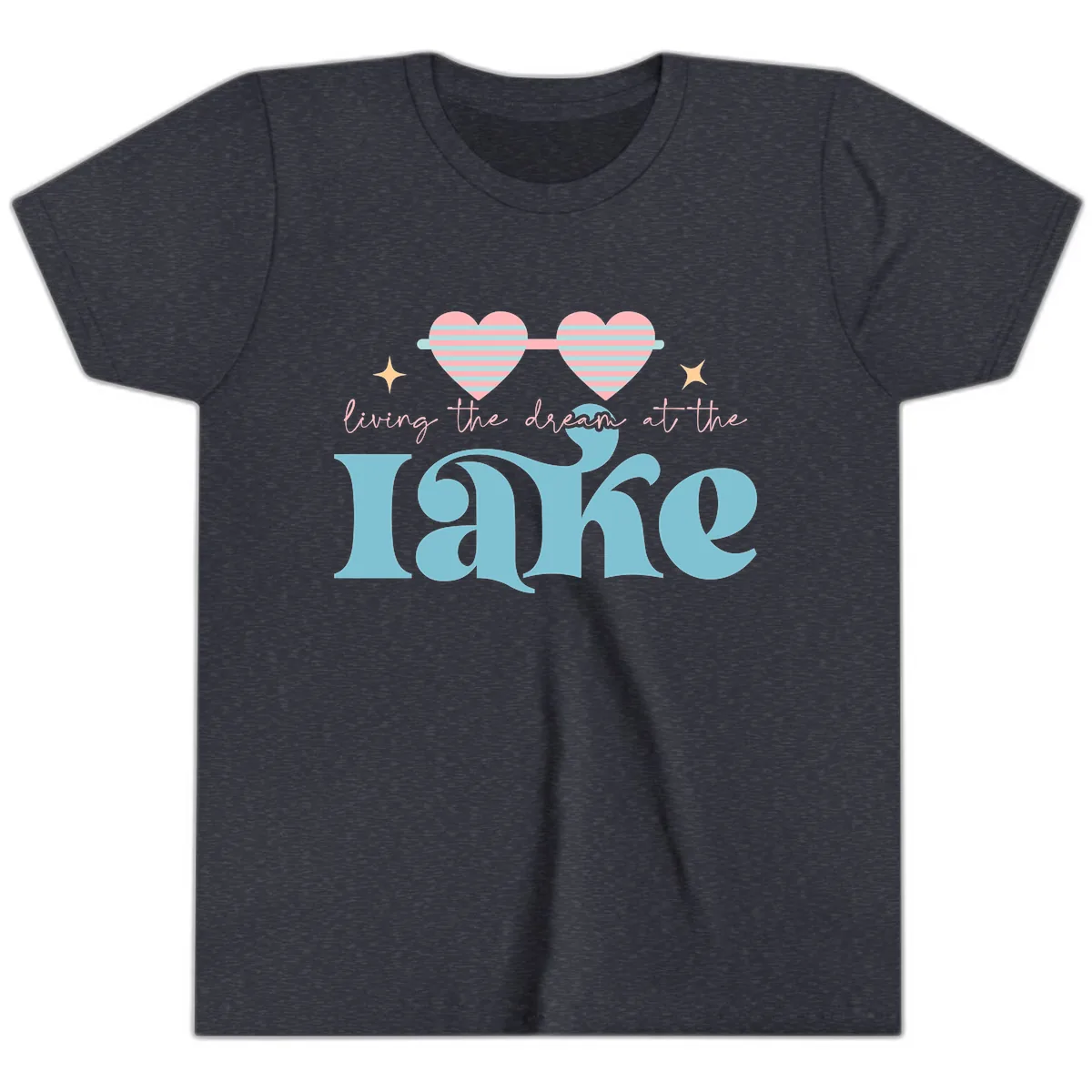 Living The Dream At The Lake Youth T-Shirt in Heather Navy