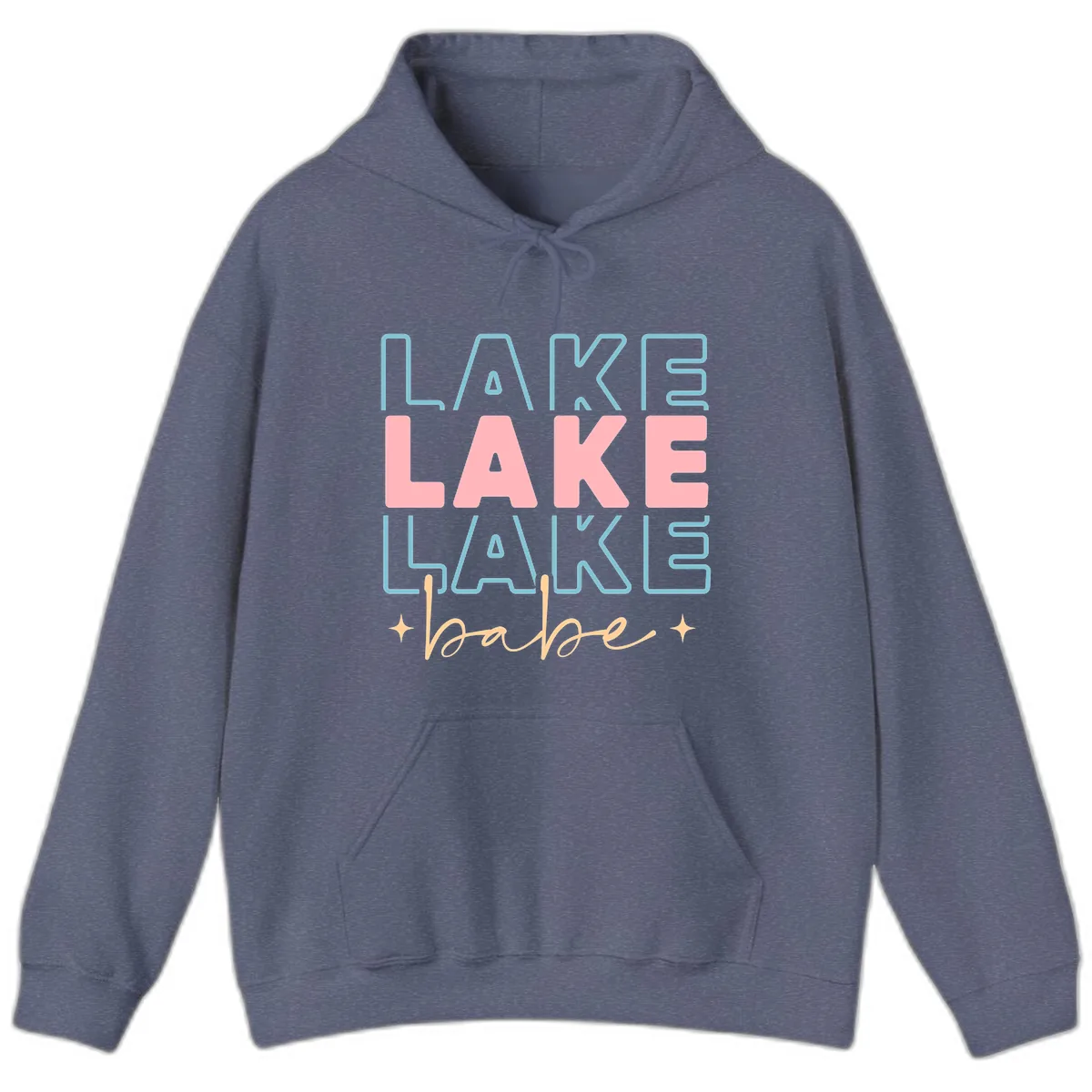 Lake Babe Retro Typography Hoodie in Heather Navy