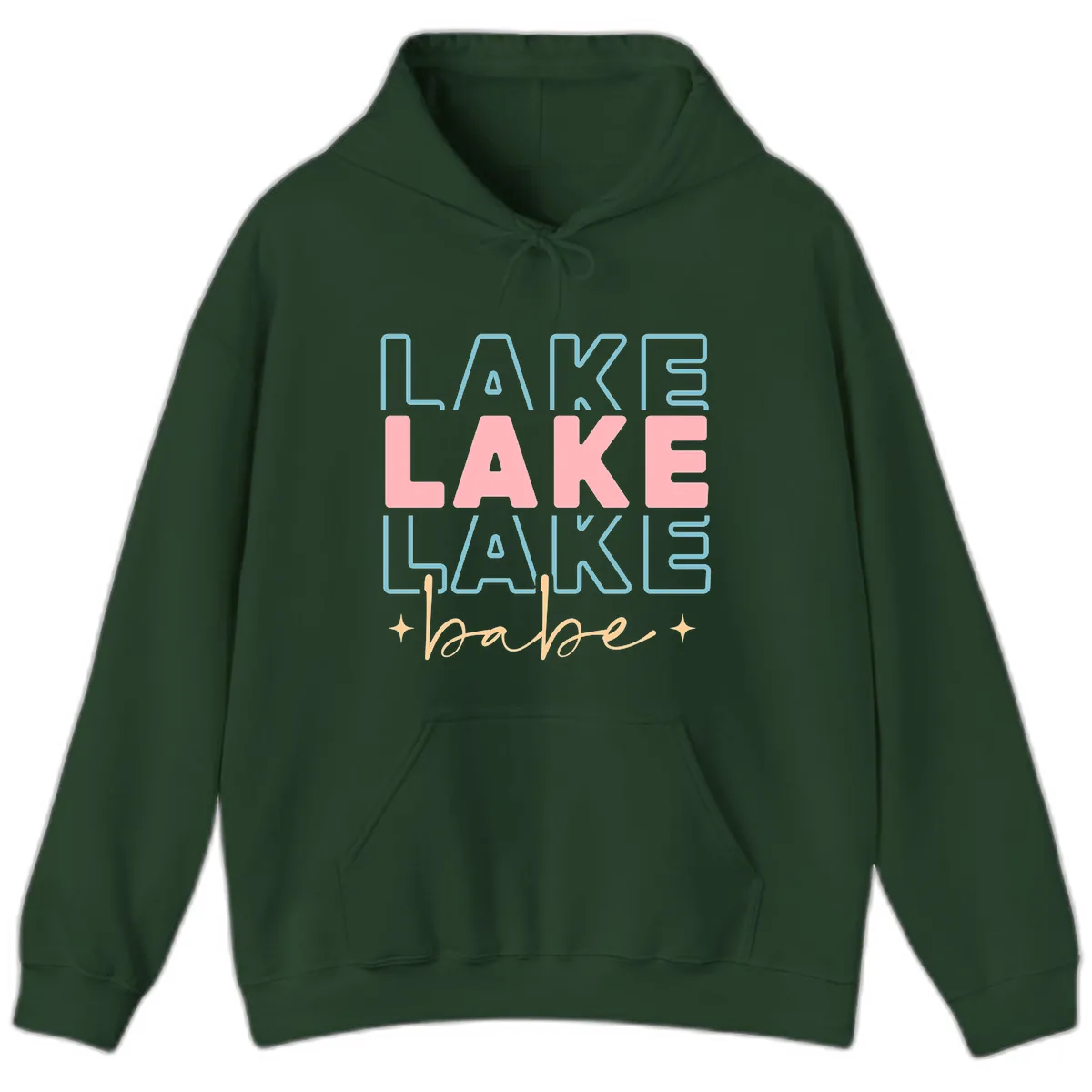Lake Babe Retro Typography Hoodie in Forest Green