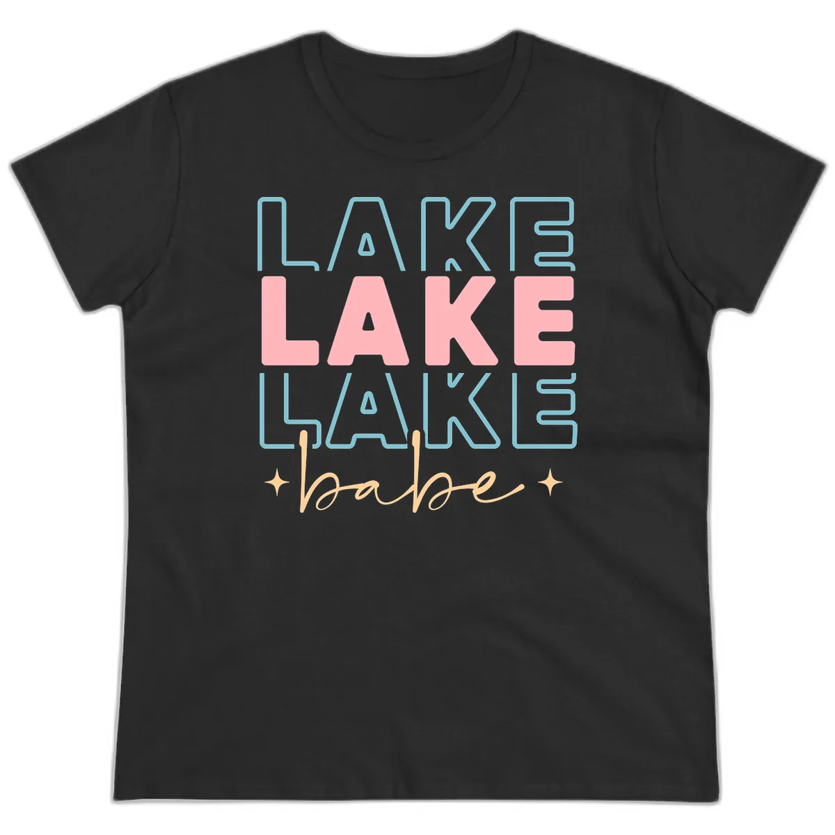 Lake Babe Retro Typography Ladies Tee in Black