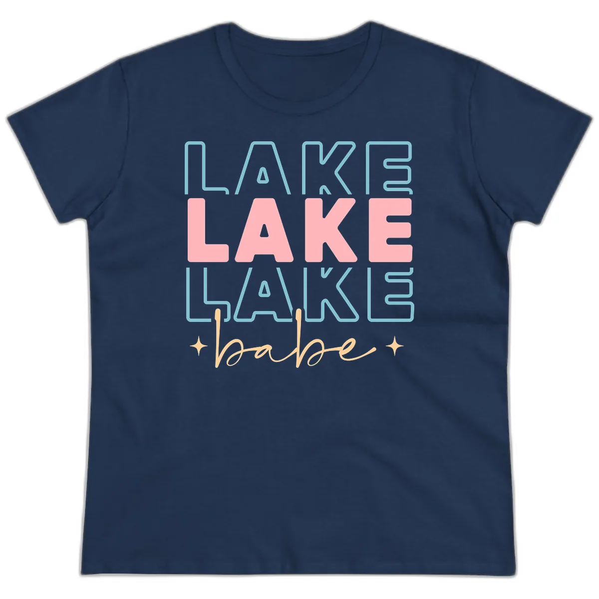 Lake Babe Retro Typography Ladies Tee in Navy