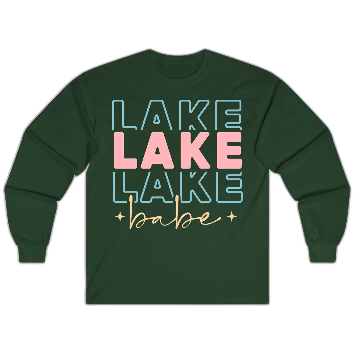 Lake Babe Retro Typography Long Sleeve in Forest Green