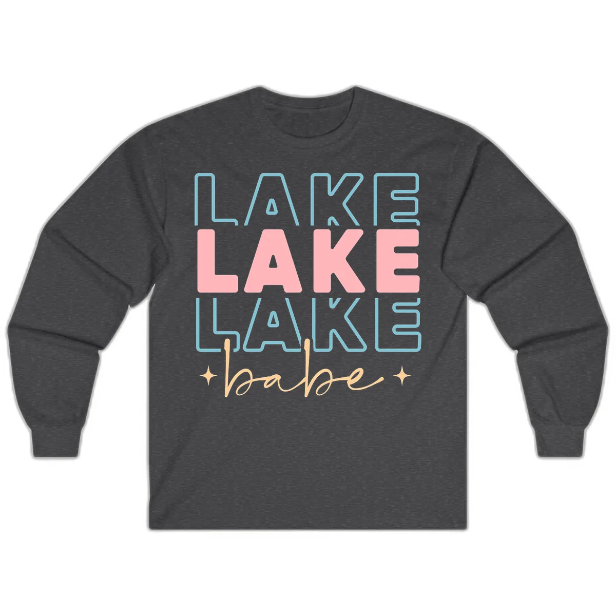 Lake Babe Retro Typography Long Sleeve in Dark Heather