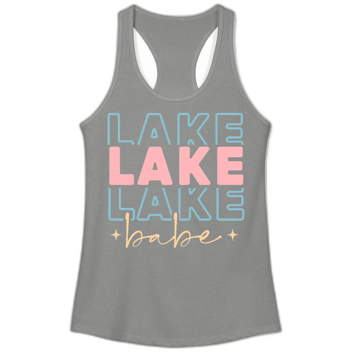 Lake Babe Retro Typography Ladies Tank in Heather Grey