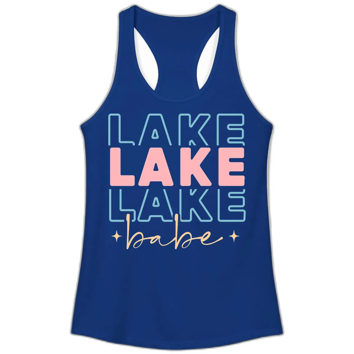 Lake Babe Retro Typography Ladies Tank in Solid Royal