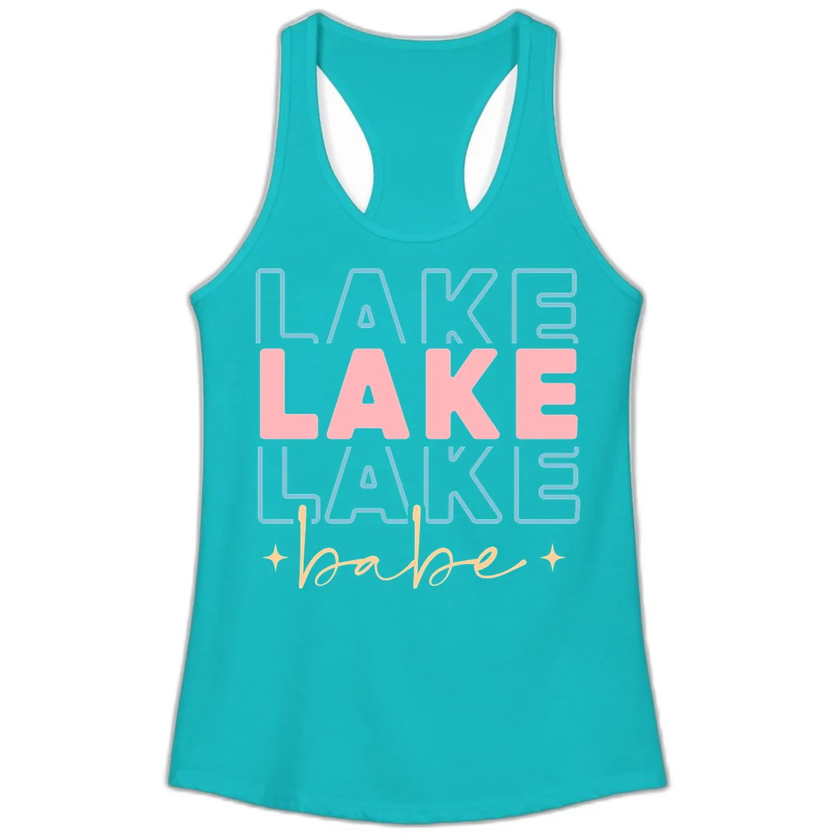 Lake Babe Retro Typography Ladies Tank in Tahiti Blue