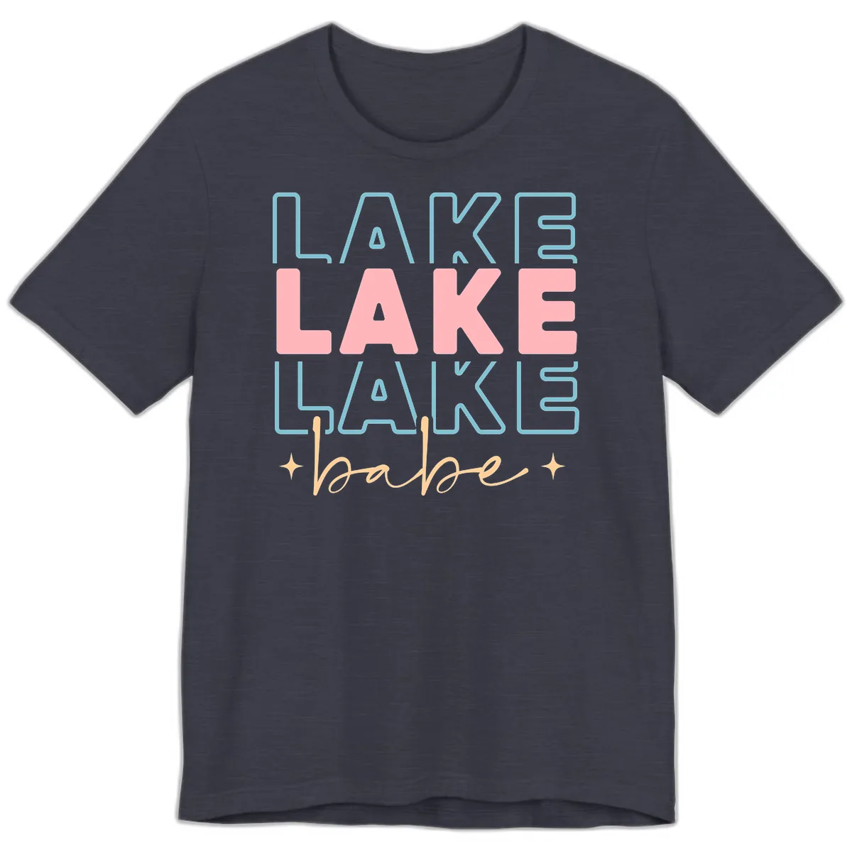 Lake Babe Retro Typography Premium T-Shirt in Heather Midnight Navy