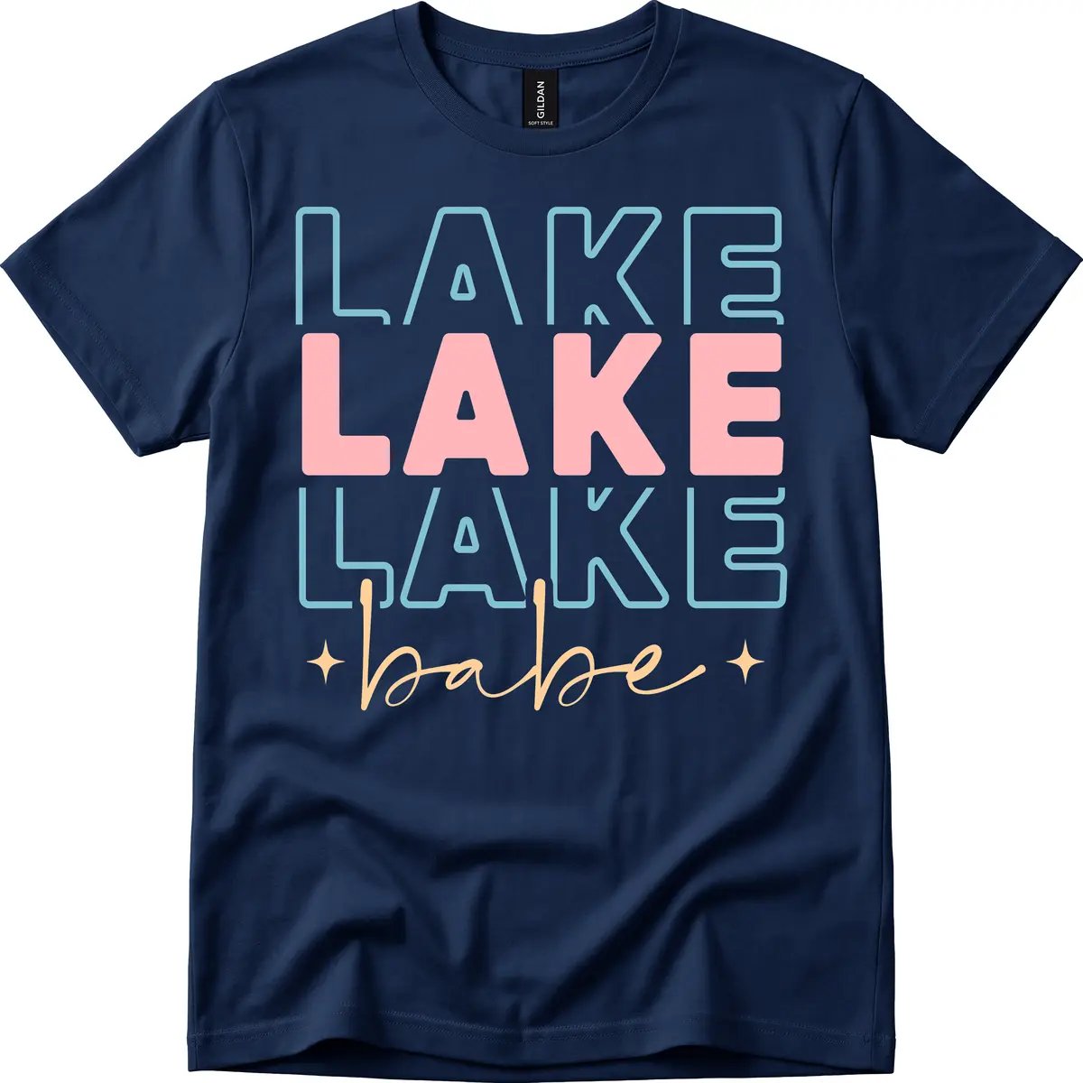 Lake Babe Retro Typography T-Shirt in Navy