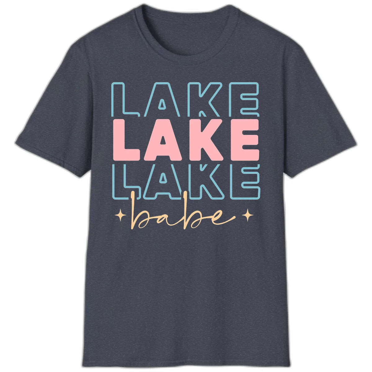 Lake Babe Retro Typography T-Shirt in Heather Navy