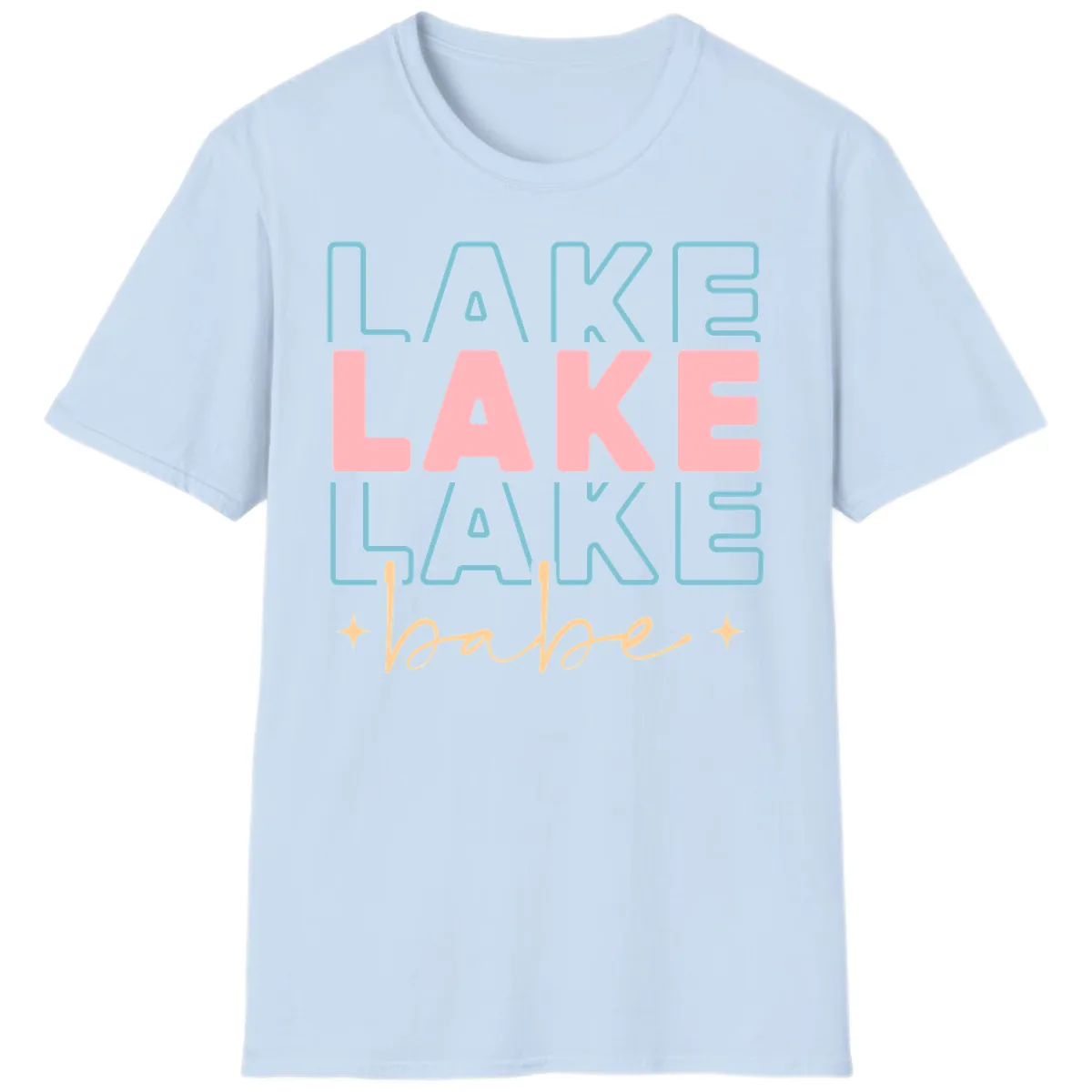 Lake Babe Retro Typography T-Shirt in Light Blue