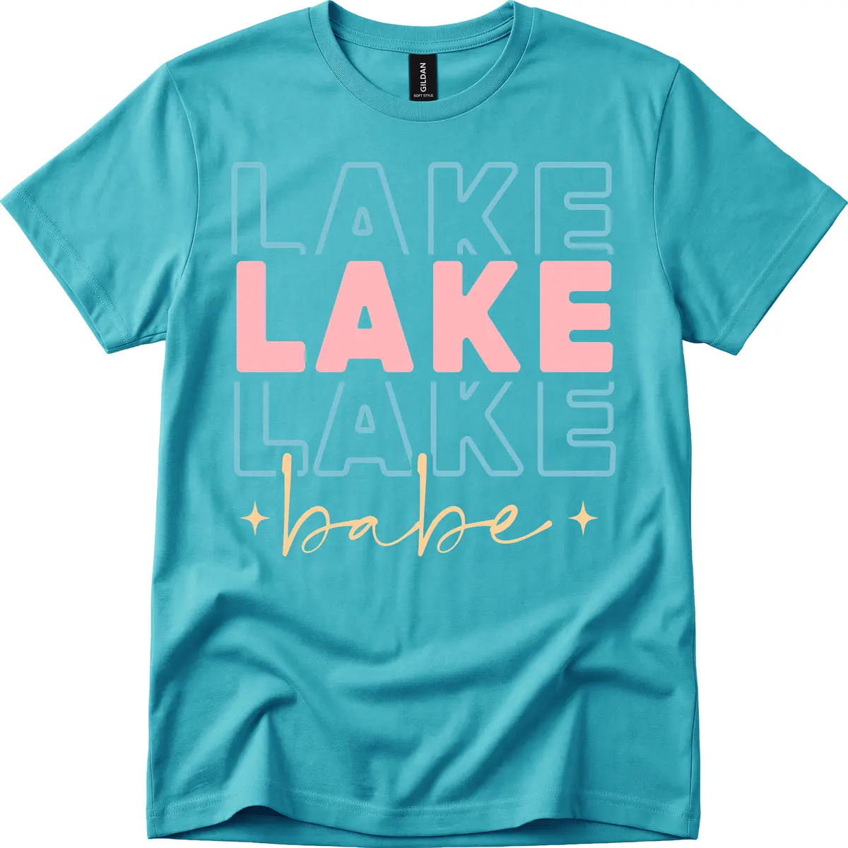 Lake Babe Retro Typography T-Shirt in Tropical Blue