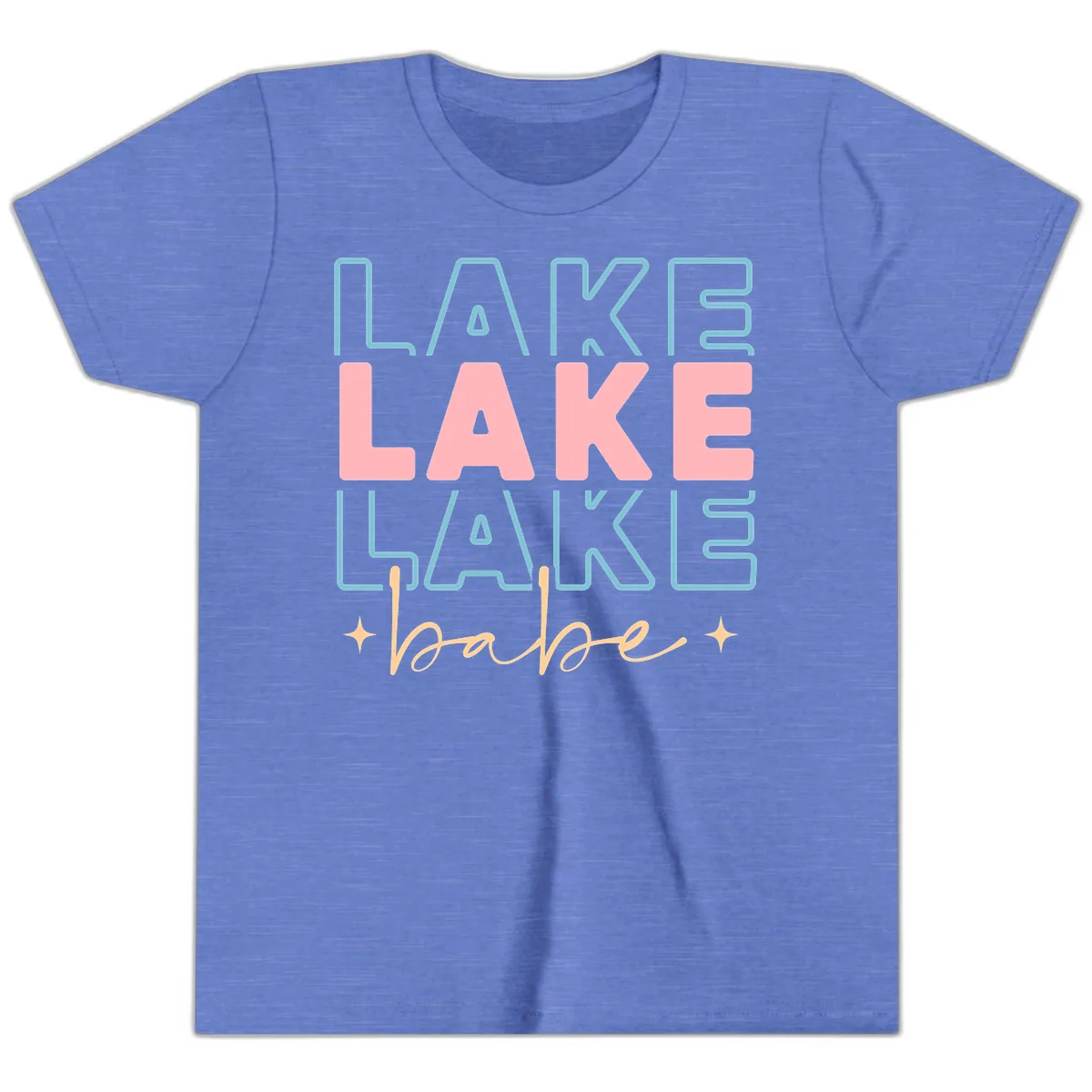 Lake Babe Retro Typography Youth T-Shirt in Heather Columbia Blue