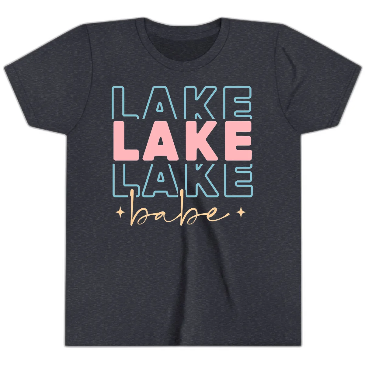 Lake Babe Retro Typography Youth T-Shirt in Heather Navy