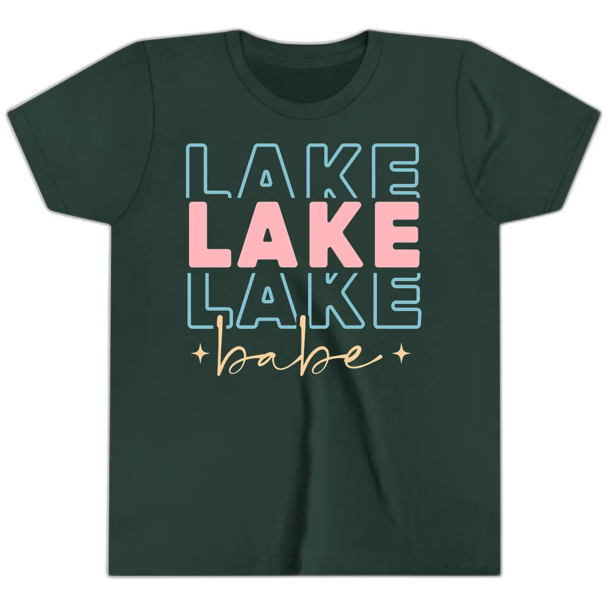 Lake Babe Retro Typography Youth T-Shirt in Forest