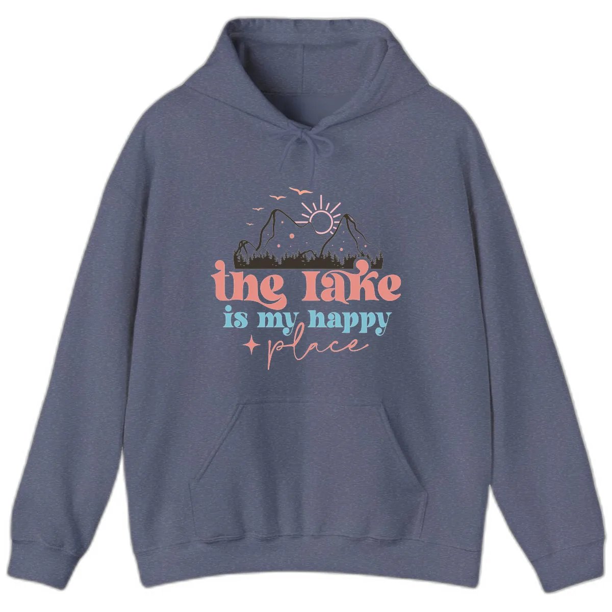 The Lake Is My Happy Place Hoodie in Heather Navy