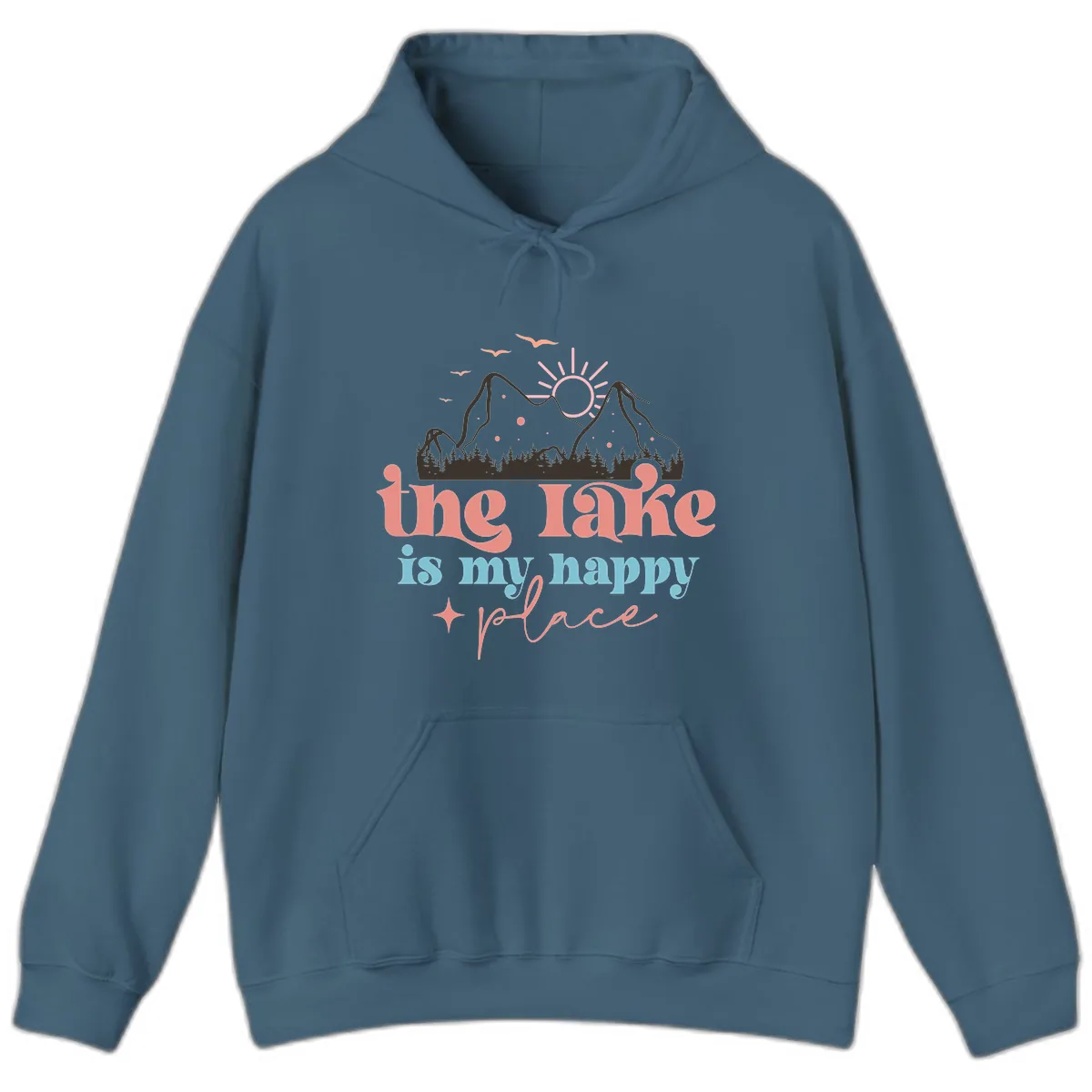 The Lake Is My Happy Place Hoodie in Indigo Blue