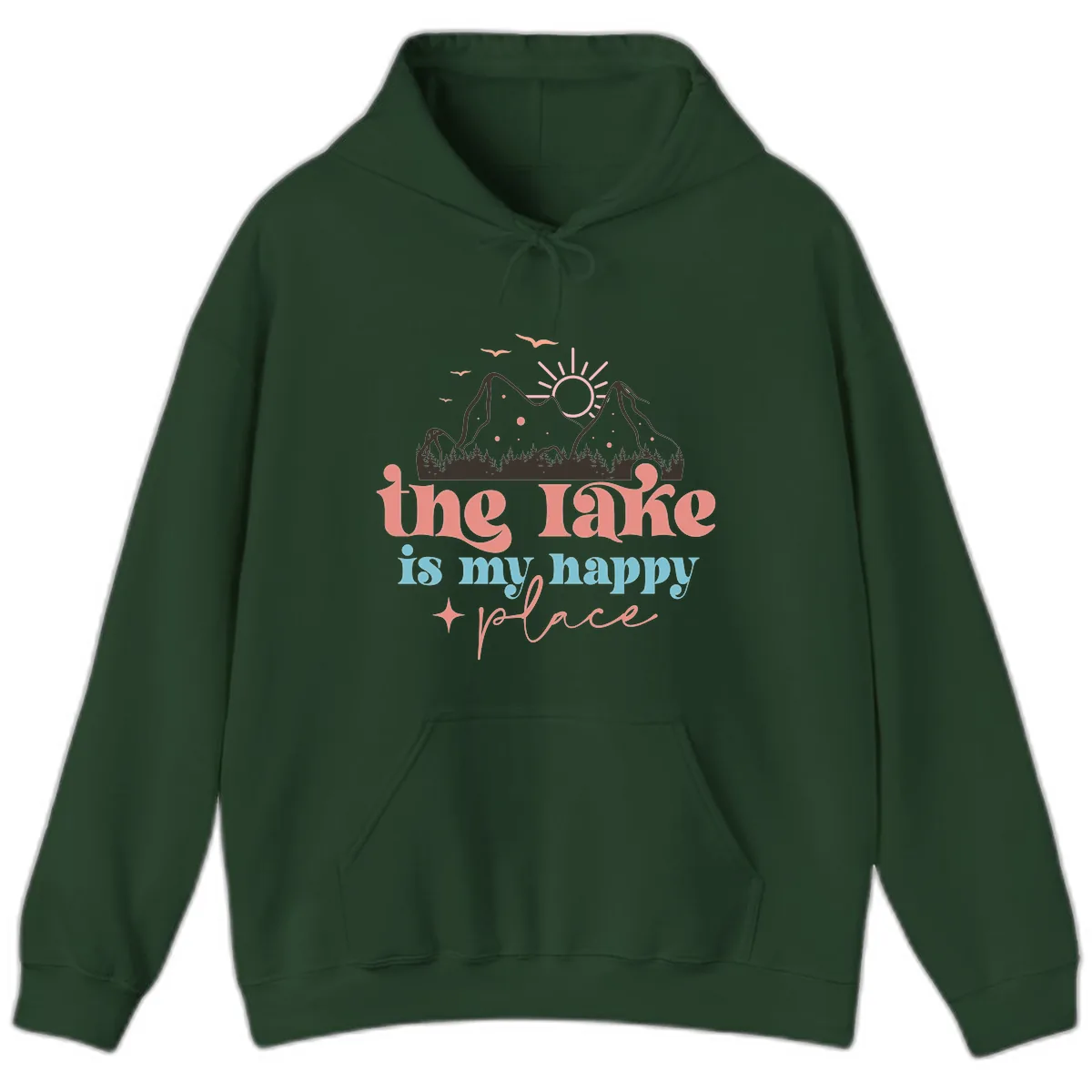 The Lake Is My Happy Place Hoodie in Forest Green