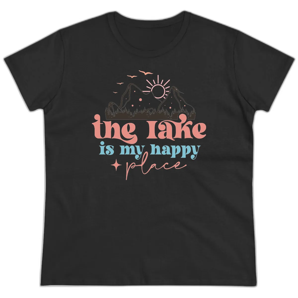 The Lake Is My Happy Place Ladies Tee in Black