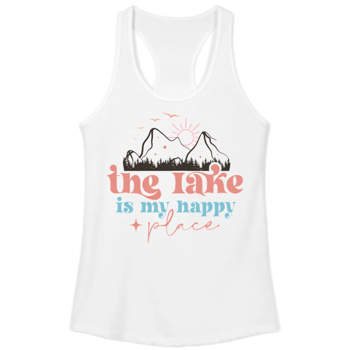 The Lake Is My Happy Place Ladies Tank in White
