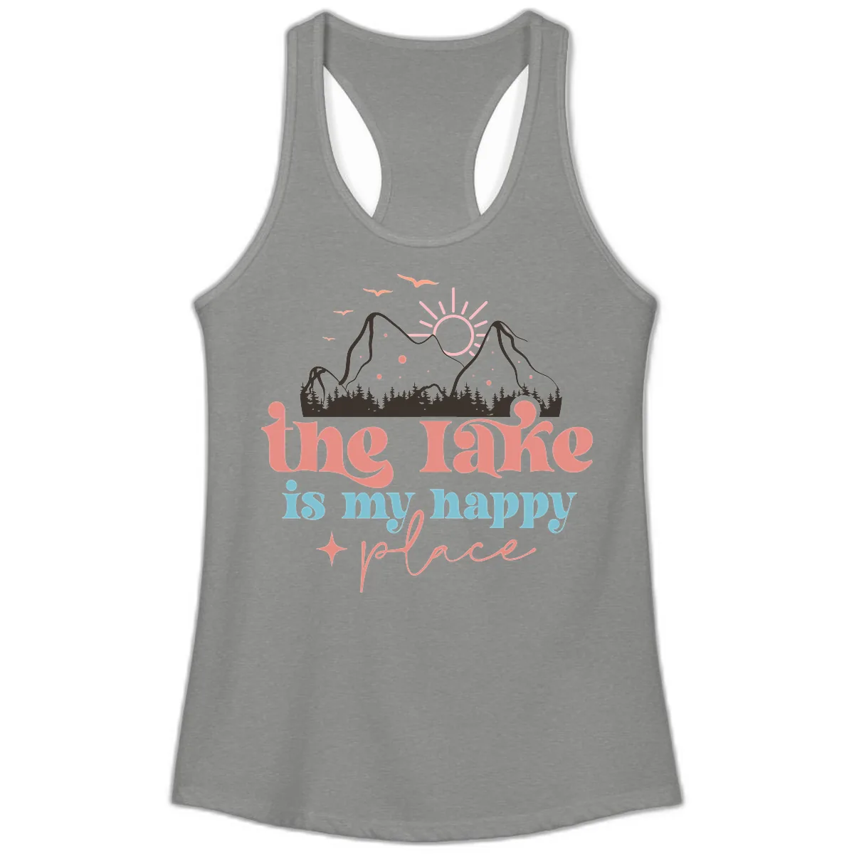 The Lake Is My Happy Place Ladies Tank in Heather Grey
