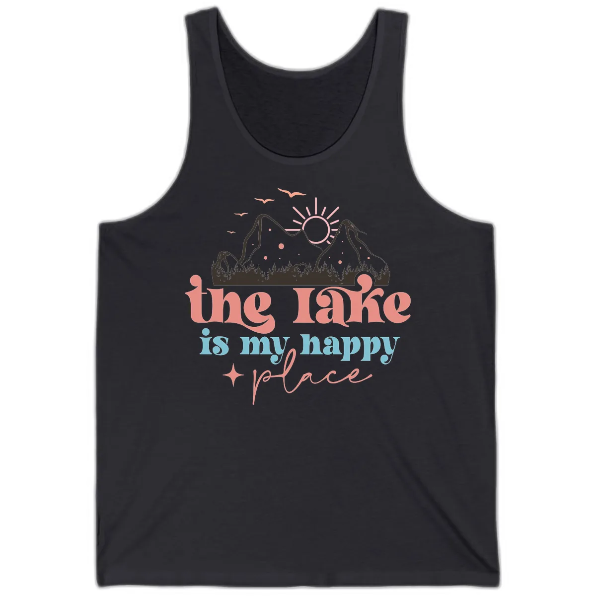 The Lake Is My Happy Place Tank in Dark Grey