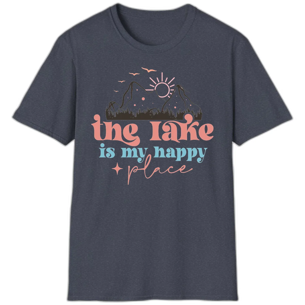 The Lake Is My Happy Place T-Shirt in Heather Navy