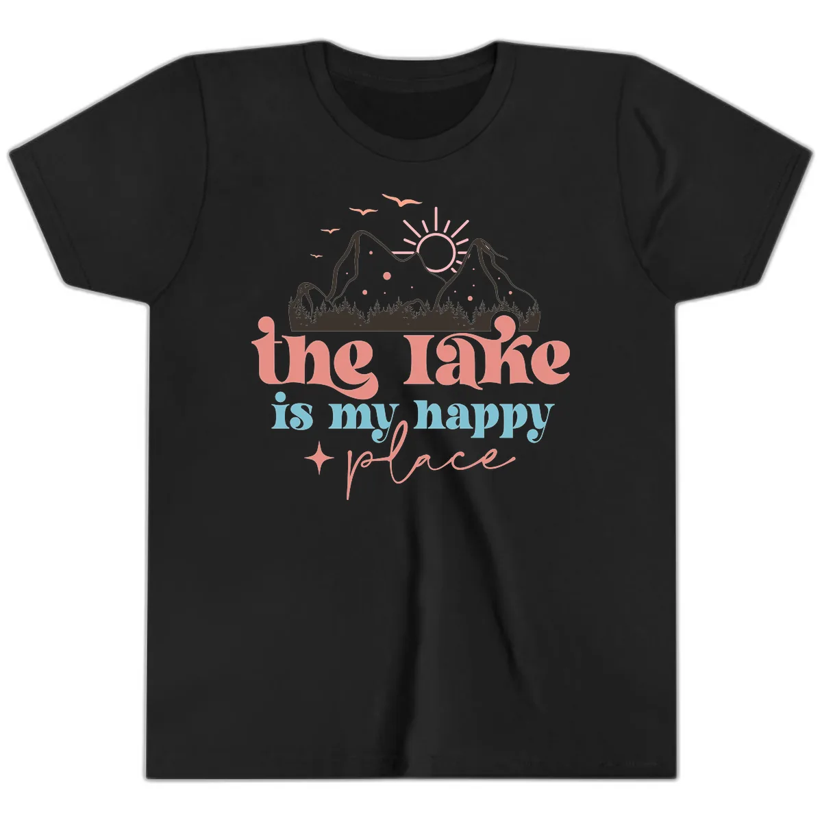 The Lake Is My Happy Place Youth T-Shirt in Black
