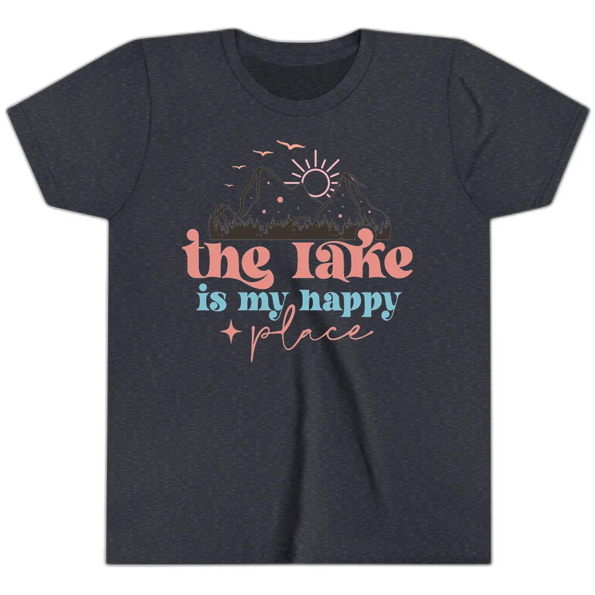 The Lake Is My Happy Place Youth T-Shirt in Heather Navy
