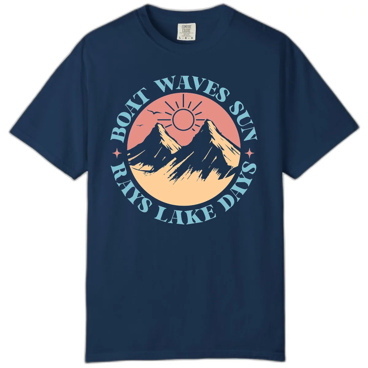 Boat Waves Sun Rays Lake Days Comfort Color in Navy