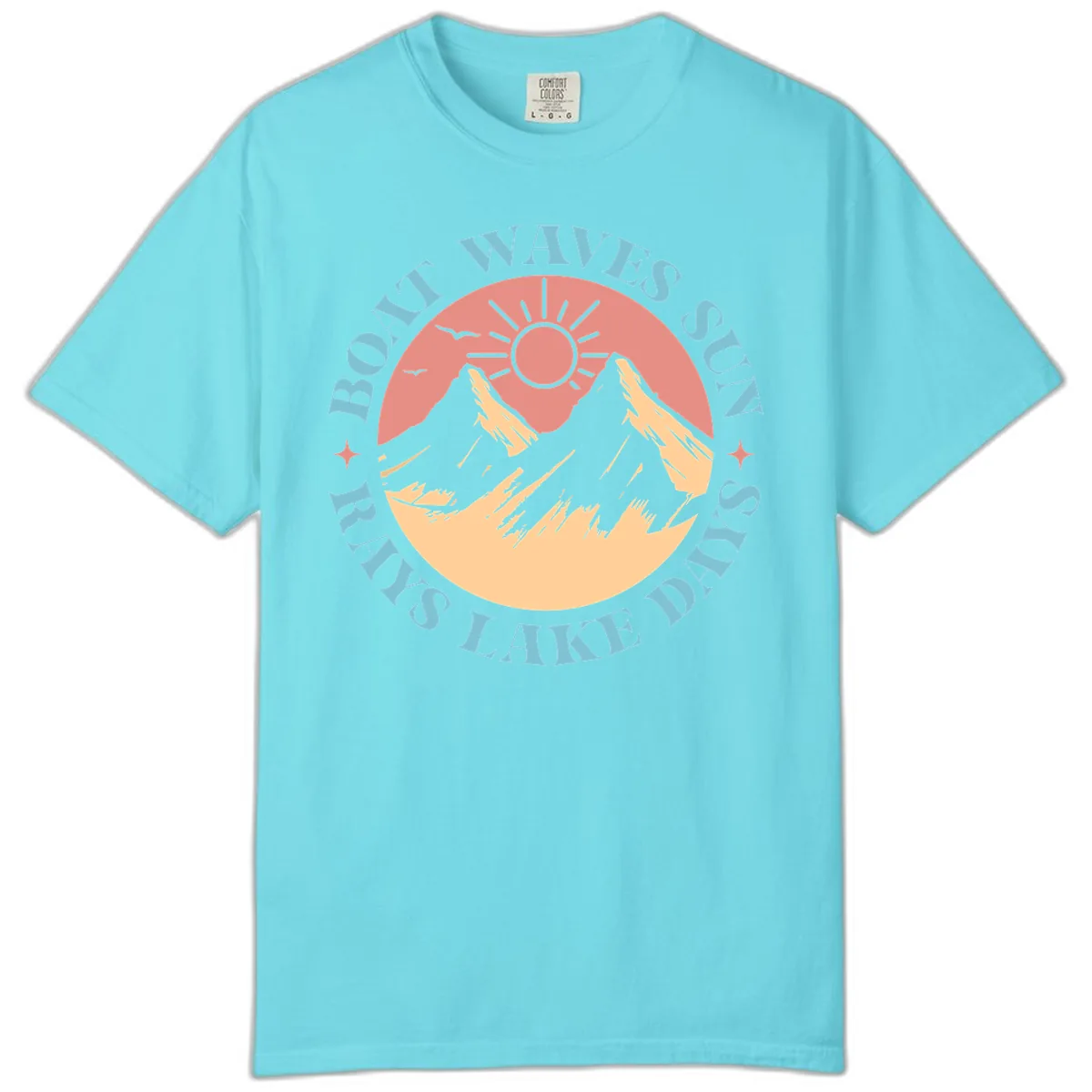Boat Waves Sun Rays Lake Days Comfort Color in Lagoon Blue