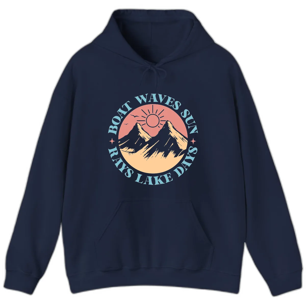 Boat Waves Sun Rays Lake Days Hoodie in Navy