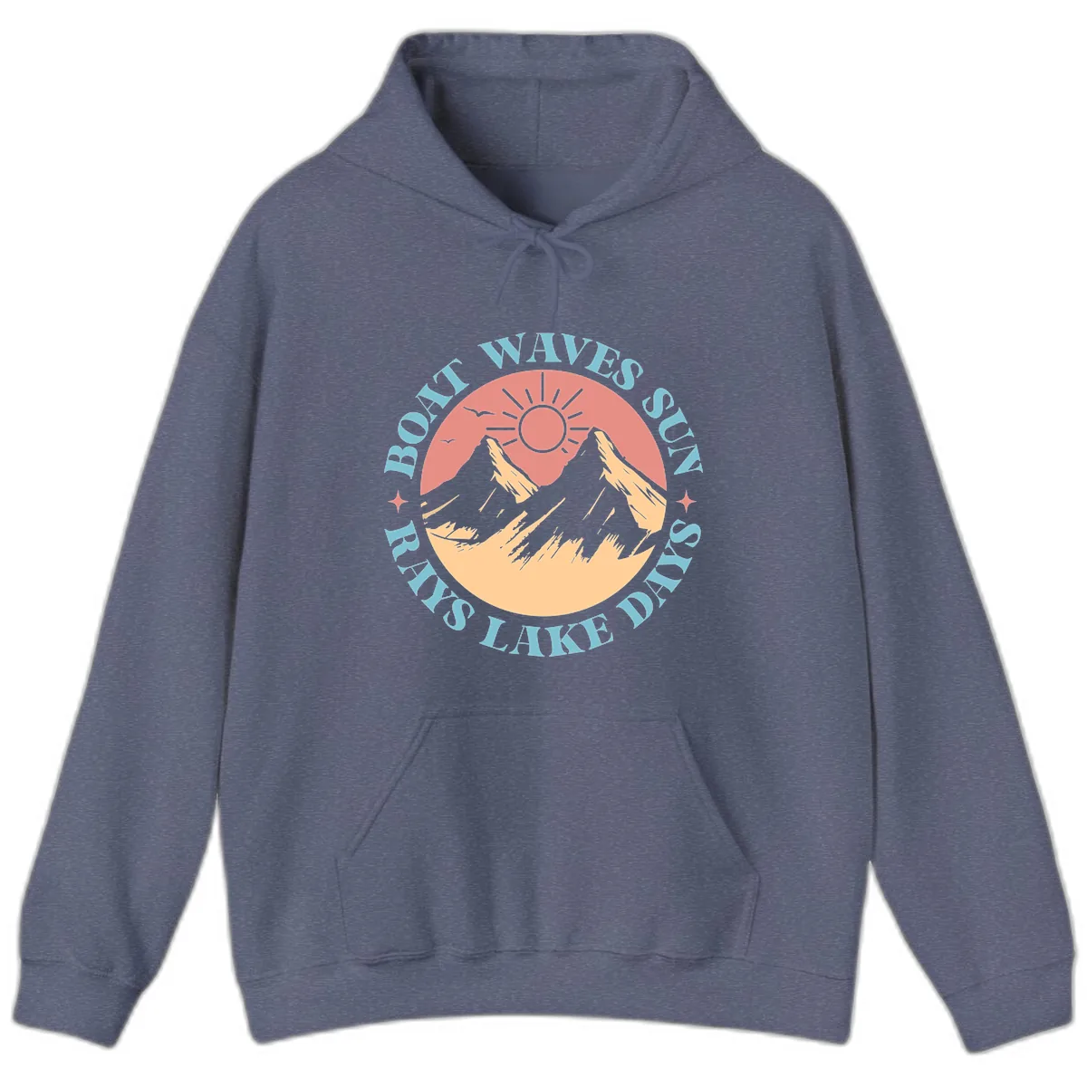 Boat Waves Sun Rays Lake Days Hoodie in Heather Navy