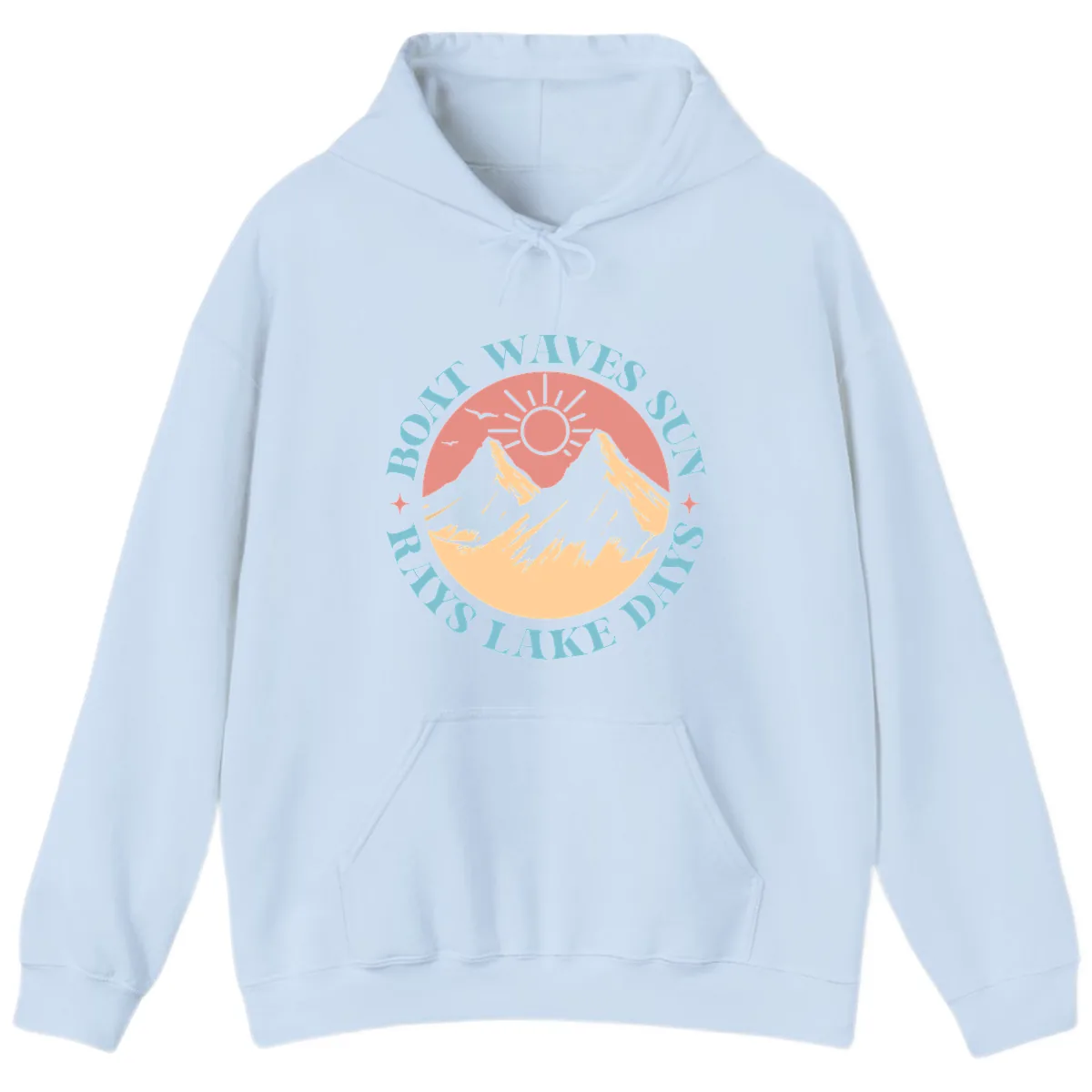 Boat Waves Sun Rays Lake Days Hoodie in Light Blue