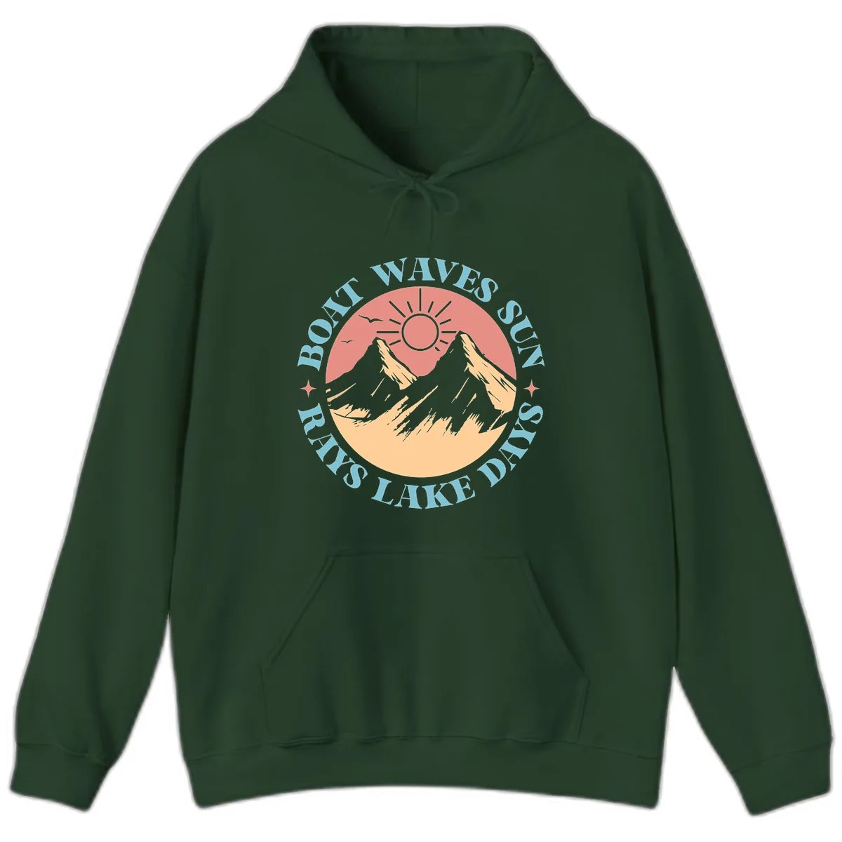 Boat Waves Sun Rays Lake Days Hoodie in Forest Green