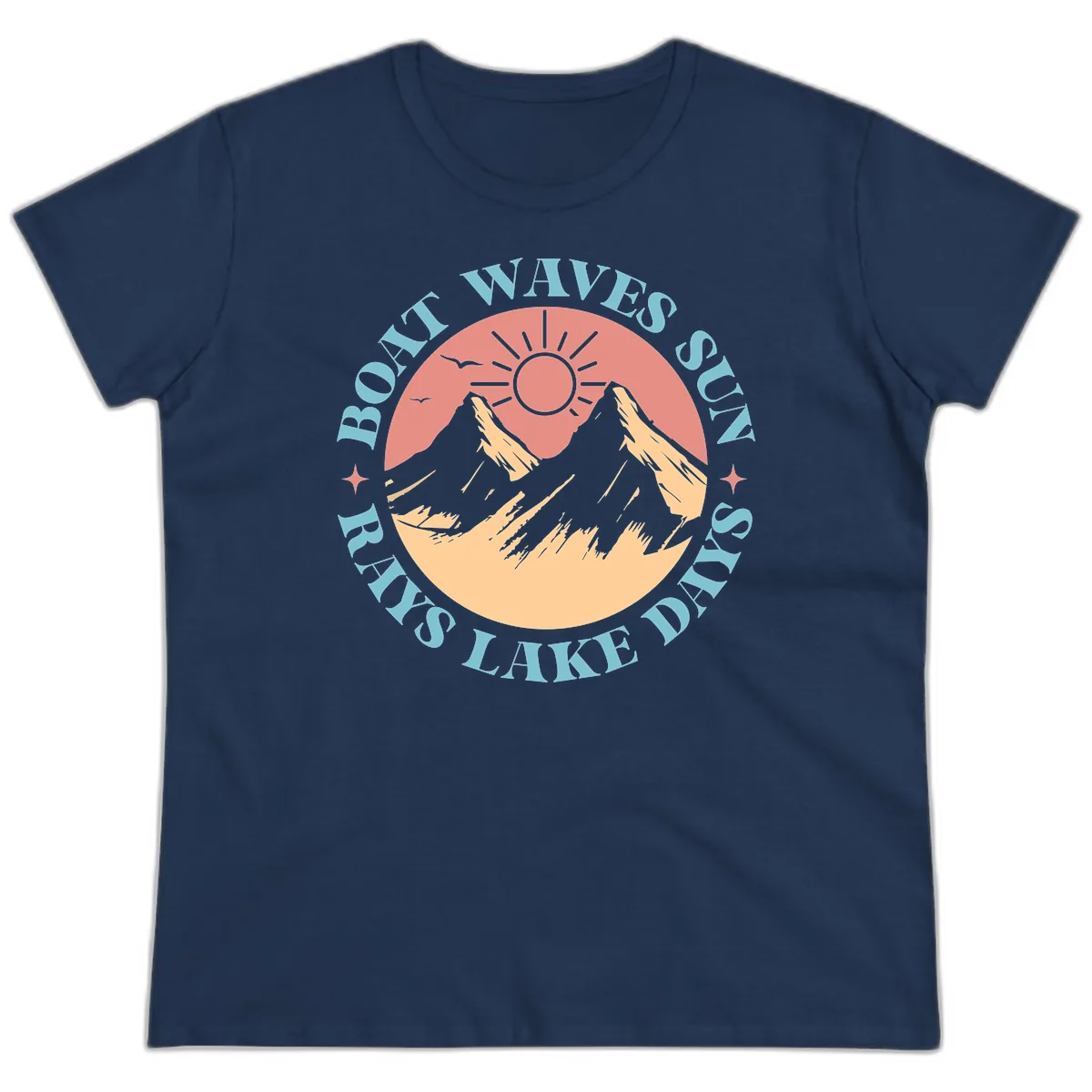 Boat Waves Sun Rays Lake Days Ladies Tee in Navy