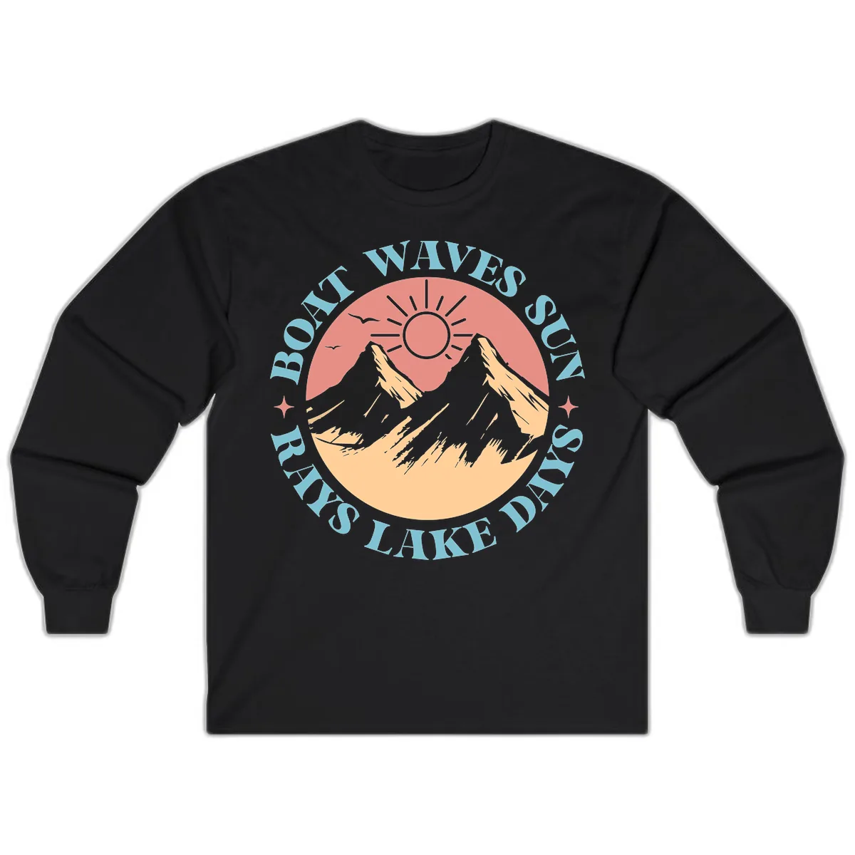 Boat Waves Sun Rays Lake Days Long Sleeve in Black